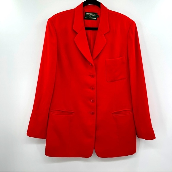 J. Mclaughlin For Sanyo Red Lined Long Sleeve Button Up Notched Lapel Blazer - Picture 1 of 14